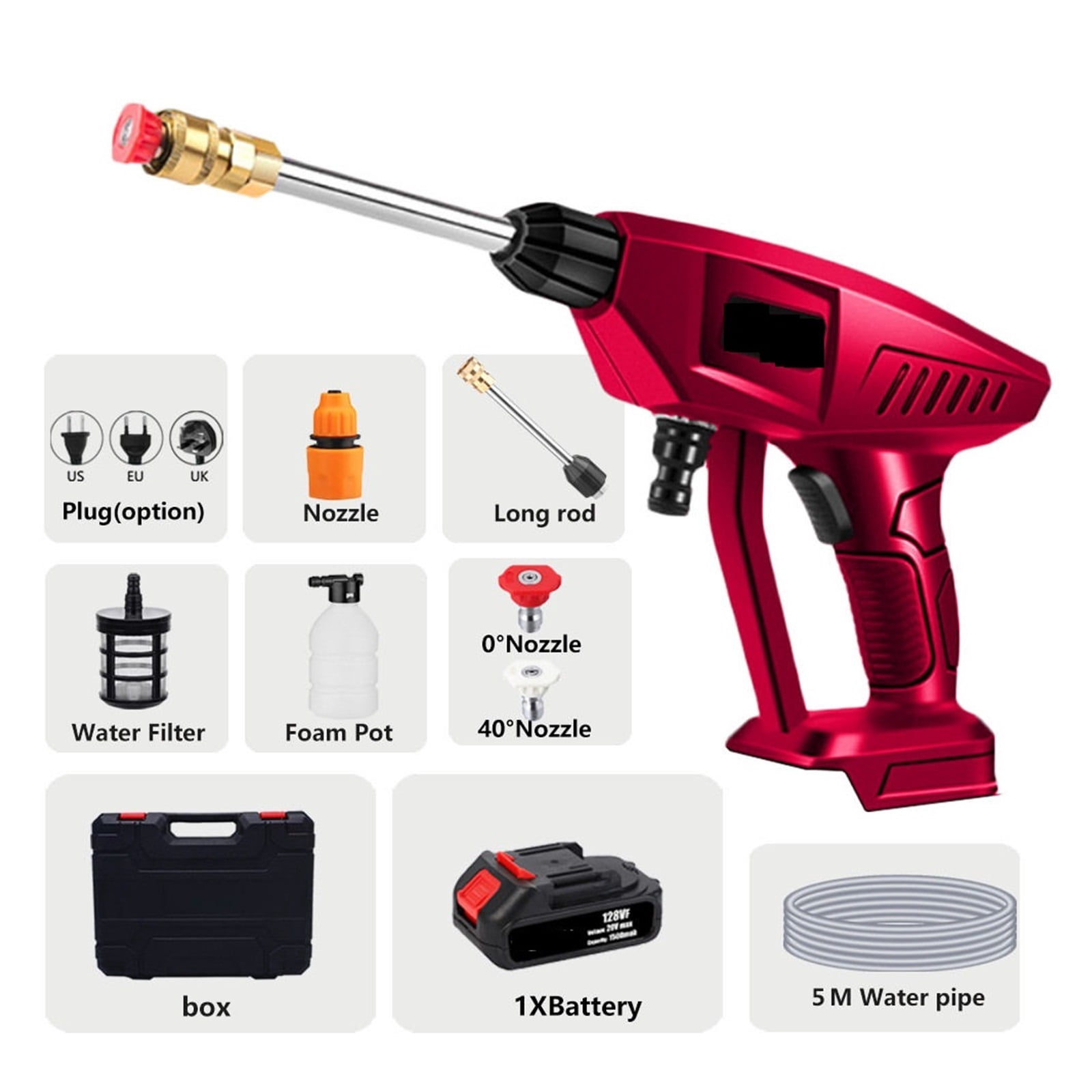 30BAR Wireless Car Washer High Pressure Car Wash Spray Water Gun Portable High Pressure Washer For 18V Battery