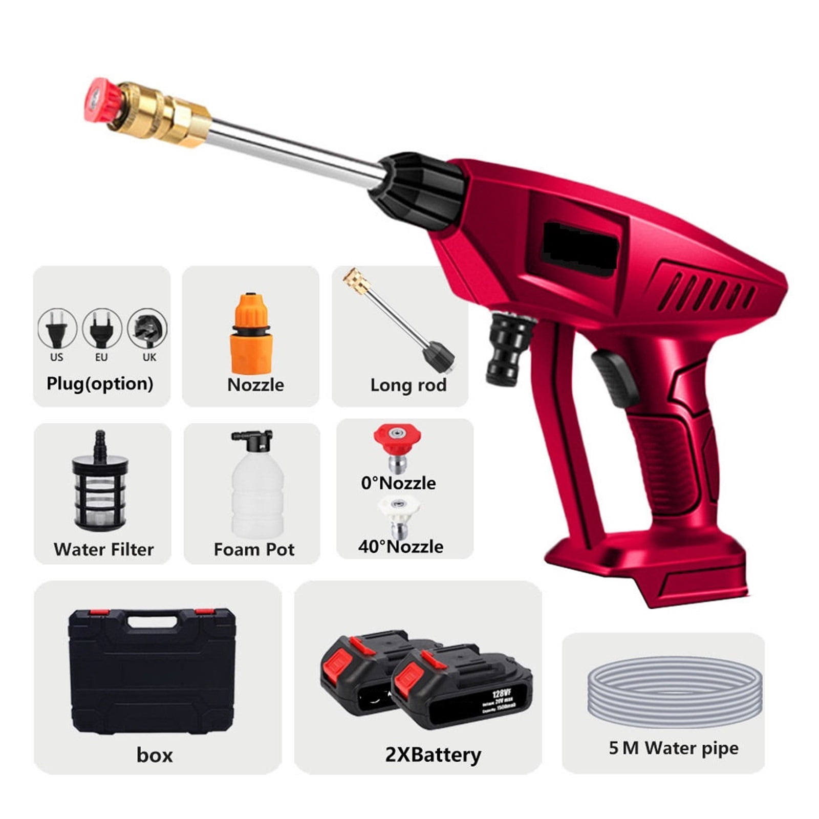 30BAR Wireless Car Washer High Pressure Car Wash Spray Water Gun Portable High Pressure Washer For 18V Battery