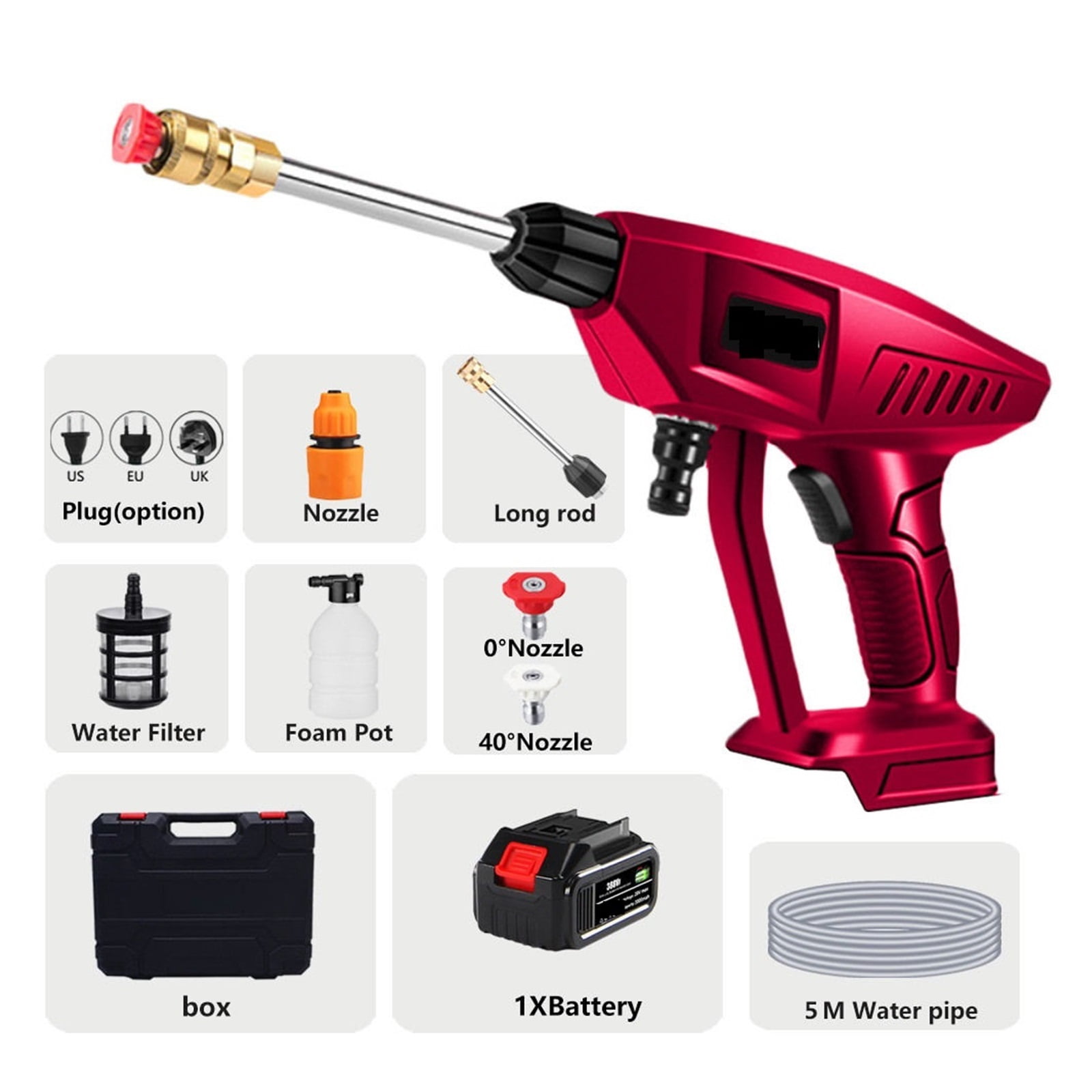 30BAR Wireless Car Washer High Pressure Car Wash Spray Water Gun Portable High Pressure Washer For 18V Battery