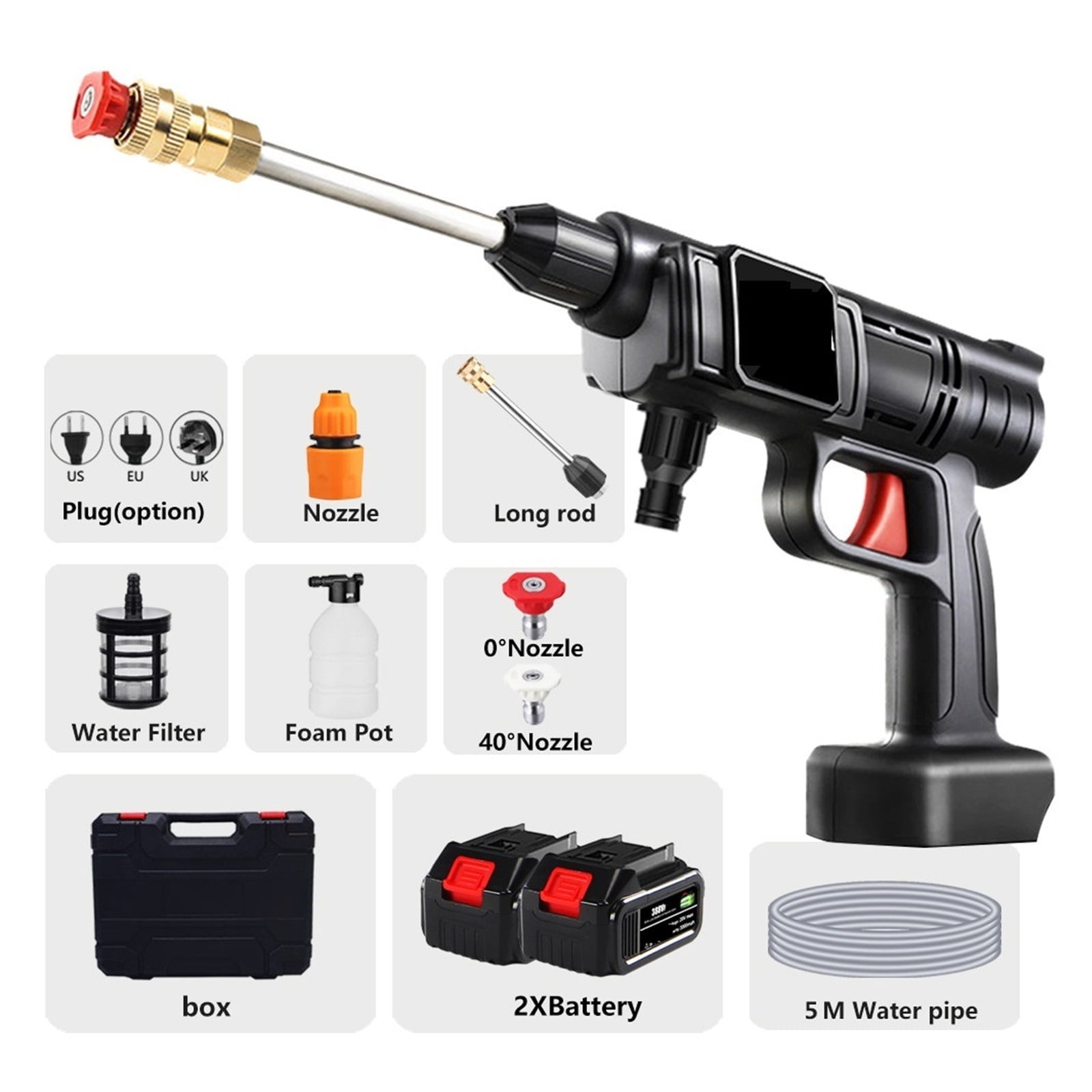 30Bar Wireless High Pressure Car Wash Washer Gun Foam Generator Water Gun Spray Cleaner With Box for 18V Battery ,Easy to Use