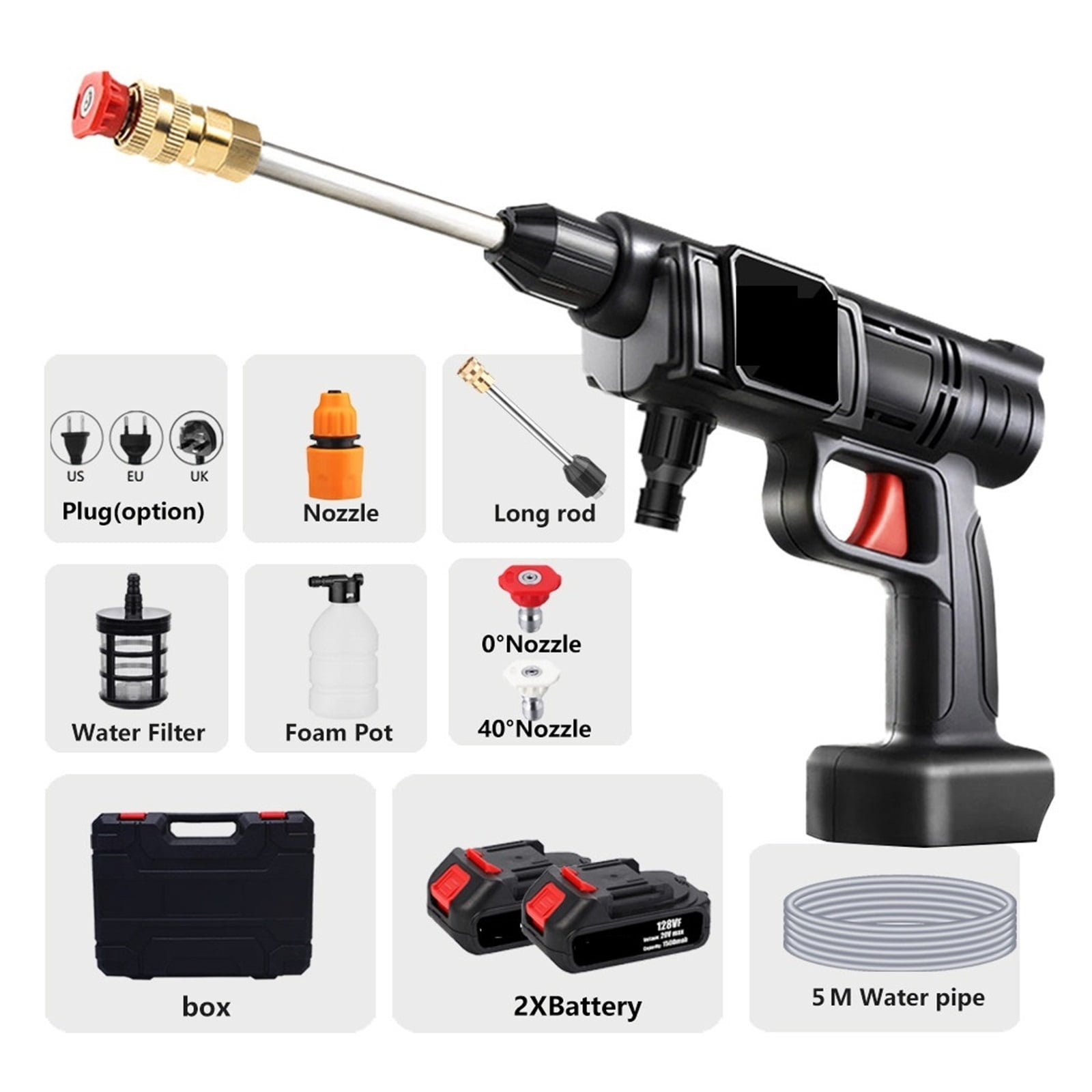 30Bar Wireless High Pressure Car Wash Washer Gun Foam Generator Water Gun Spray Cleaner With Box for 18V Battery ,Easy to Use