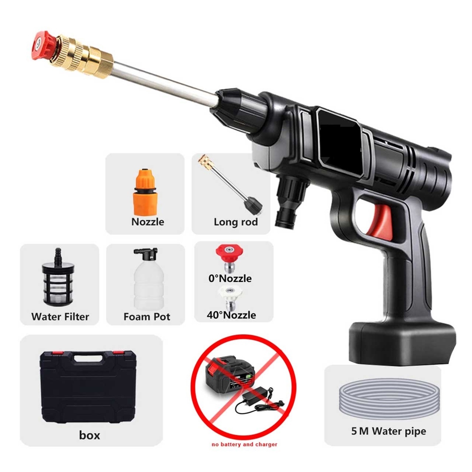 30Bar Wireless High Pressure Car Wash Washer Gun Foam Generator Water Gun Spray Cleaner With Box for 18V Battery