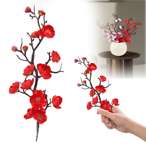 30CM Artificial Blossom Branches for Home Vase Arrangements & Table Centerpieces, Faux Winter Jasmine Flower Stems Realistic Lifelike Multi-Color Durable Fade-Resistant No Maintenance,Red,11.8"