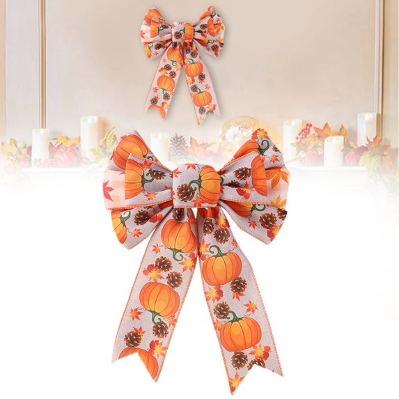 30CM Autumn Thanksgiving Bow Orange Pumpkin Maple Leaves Burlap Bows For Tree Wreath Wraping Home Decorations