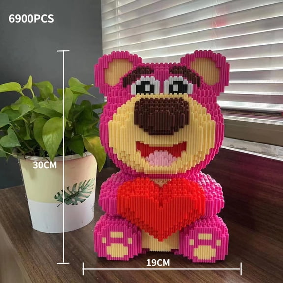 30CM Extra Large Strawberry Bear Block Assembly Toy Small Particle Lotso Girl Student Festival Gift Boy Puzzle Block