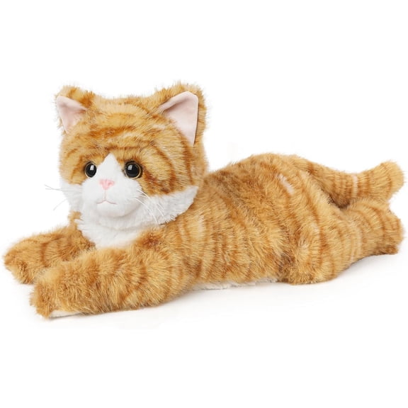 30CM Lying Orange Tabby Cat Plush Toy, Realistic Fluffy Ginger Kitten Stuffed Animal, Soft Huggable Kitty Plush Pillow Gift for Kids Adults Home Decor