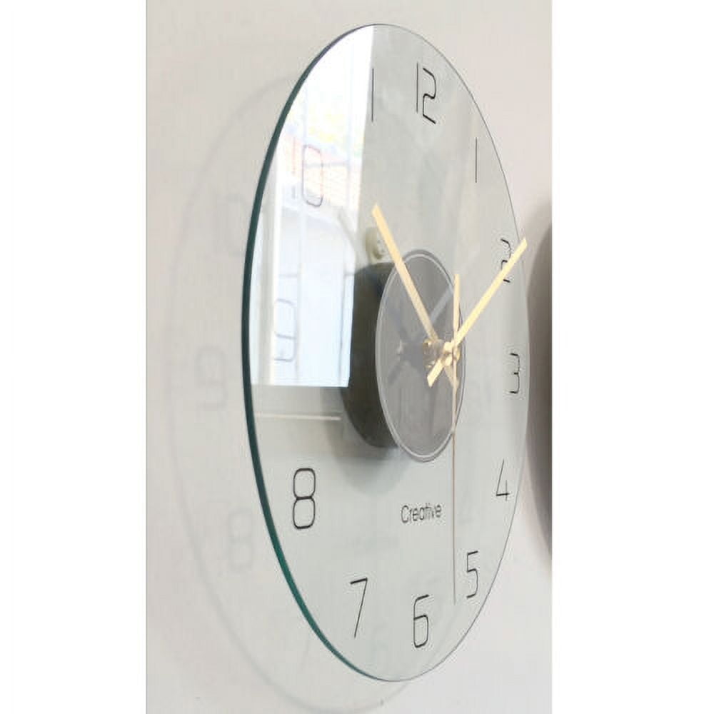 30CM Round Wall Clock Round Tempered Glass Clear Wall Clock Ultra Thin ...