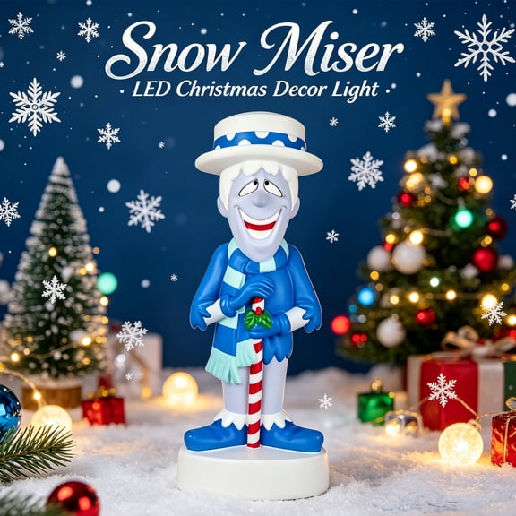 30CM Snow Miser Ice Theme Christmas Decor Lamp, Lighted Standing Cartoon Character Statue with Stable Base, Indoor Xmas Tabletop Ambient Lighting Gift
