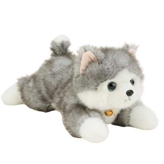 30Cm/11.81Inch Lifelike Lying-Down Plush Toy, Realistic Husky-Cat Lying Posture With Soft Plush Texture, Designed For Children Boys And Girls As New Year Gift Or Birthday