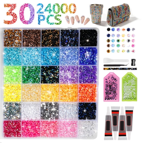 30Colors Resin Rhinestone Kit with 4Pcs 10 ml Glue Bedazzling Kit 0.12in Rhinestone for Bedazzled Nail Art Crafting Makeup