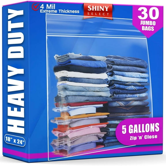 ( 30Count) - EXTREME THICK 4 MILL- XL Super Spacious Strong Clear Big Bags, ZIPPER TOP Heavy Duty Mill,18x24'' Plastic Food Storage Bags For Clothing, Toys, Storage, Moving, Organization