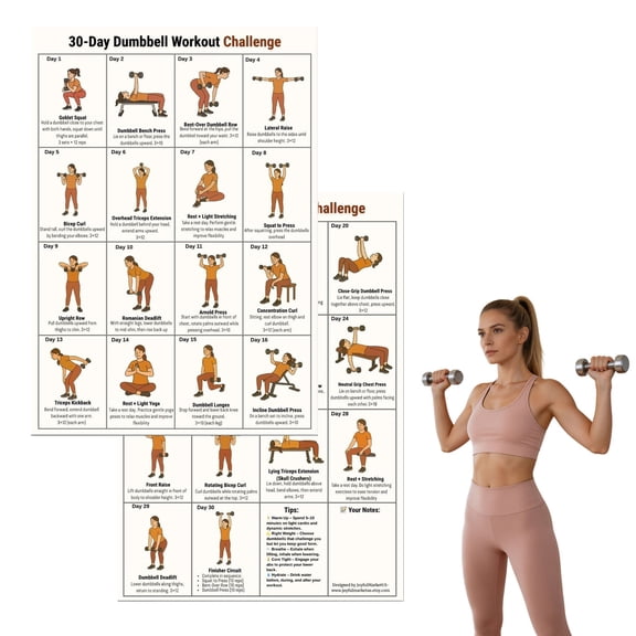 30Day Chair Dumbbell Workout Challenge Poster,Seated Home Fitness Training Plan Chart,Illustrated Beginner Weight Training Fitness Chart,Full Body ExerciseGuide,Beginner Strength Training Poster