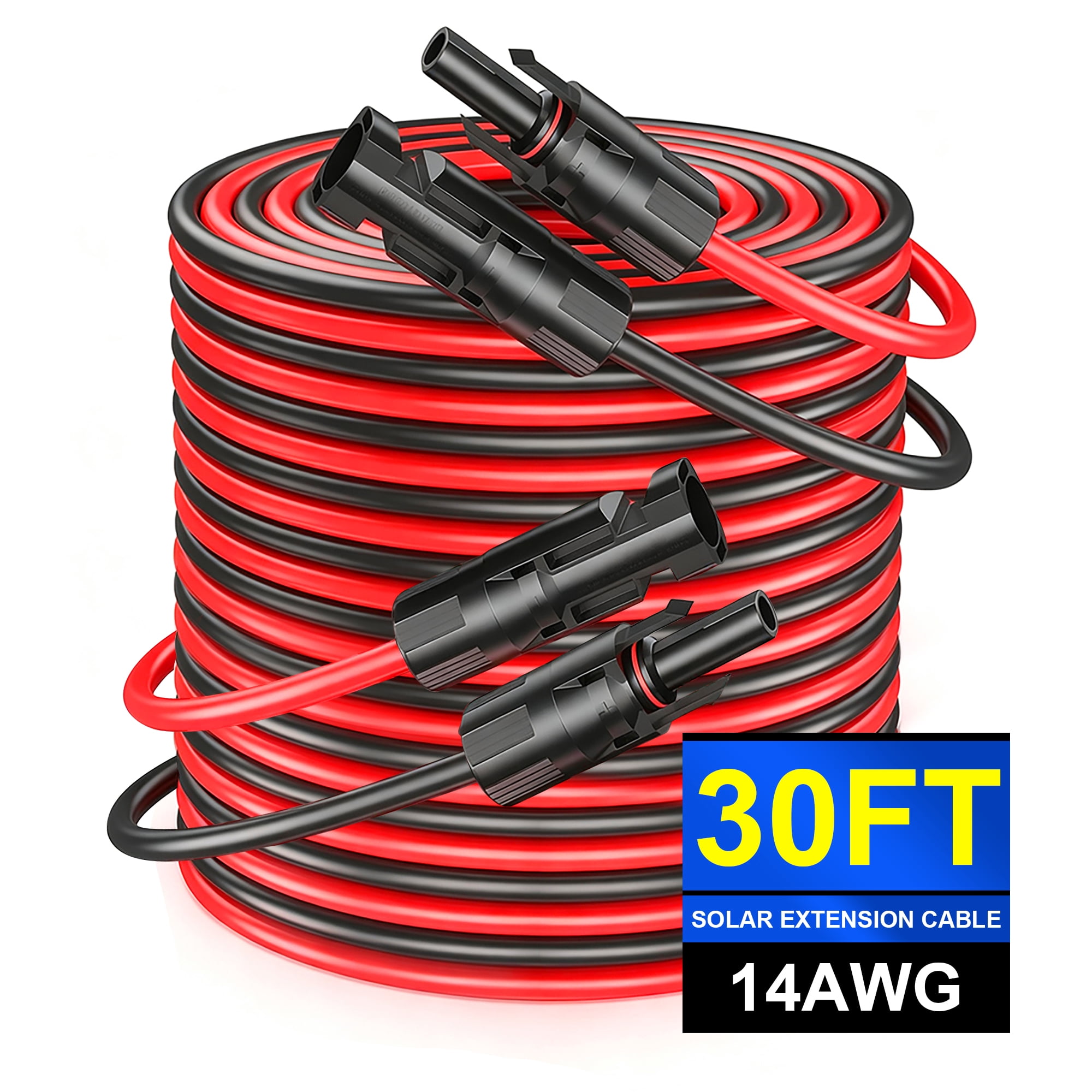30FT 40FT Solar Extension Cable, 14AWG Red and Black Wire with Male and Female Connectors