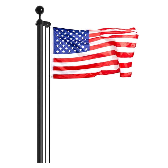 30FT Flagpole Kit, Heavy Duty Aluminum Alloy In Ground Flag Pole, 3 Display Modes, 3x5 American Flag, Black - Outdoor Residential Commercial Use