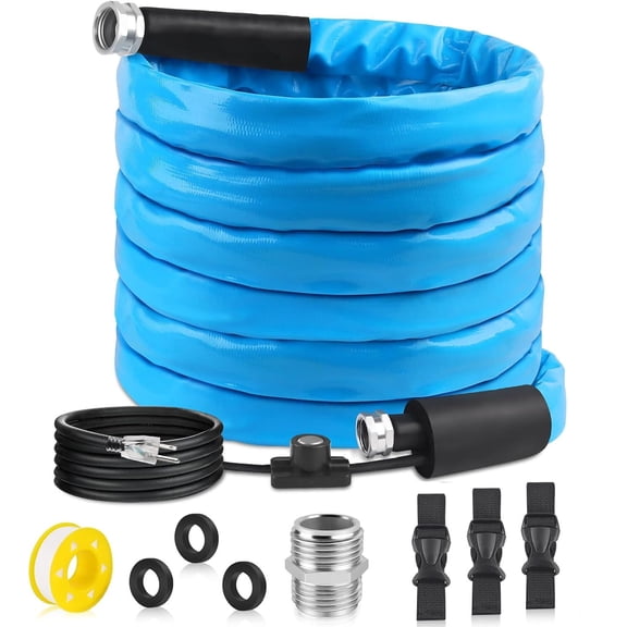 30ft Heated RV Water Hose, Temperature Down to -45°F, Energy-Saving Thermostat, 5/8" Inner Diameter, Heated Drinking Water Hose for Campers, Home, Agriculture