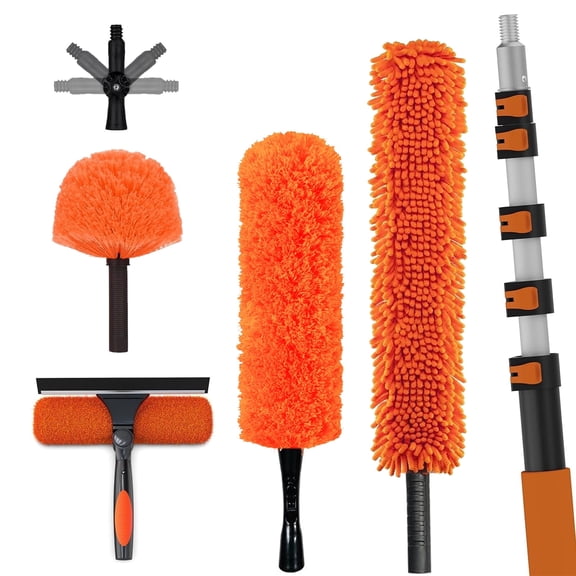 30FT High Reach Duster Cleaning Kit with Extension Pole, High Ceiling Fan Cleaner Duster Tool for Fan Blades, Window Washing Kit with Microfiber Feather Duster & Window Squeegee