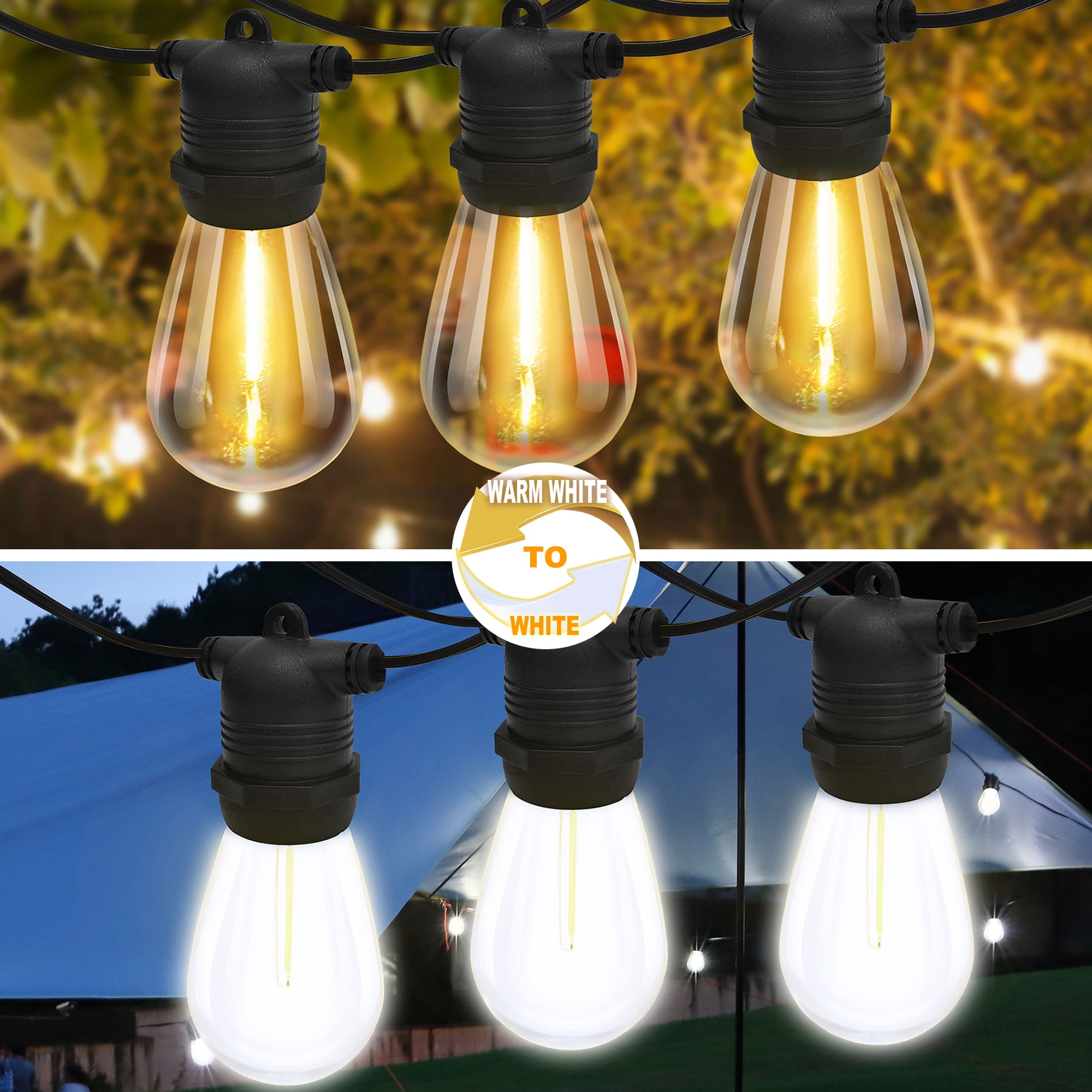 30FT LED Outdoor String Light, Warm White to White Panama | Ubuy