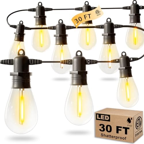 30FT LED Outdoor String Lights with 10+1 Edison Shatterproof IP65 ...