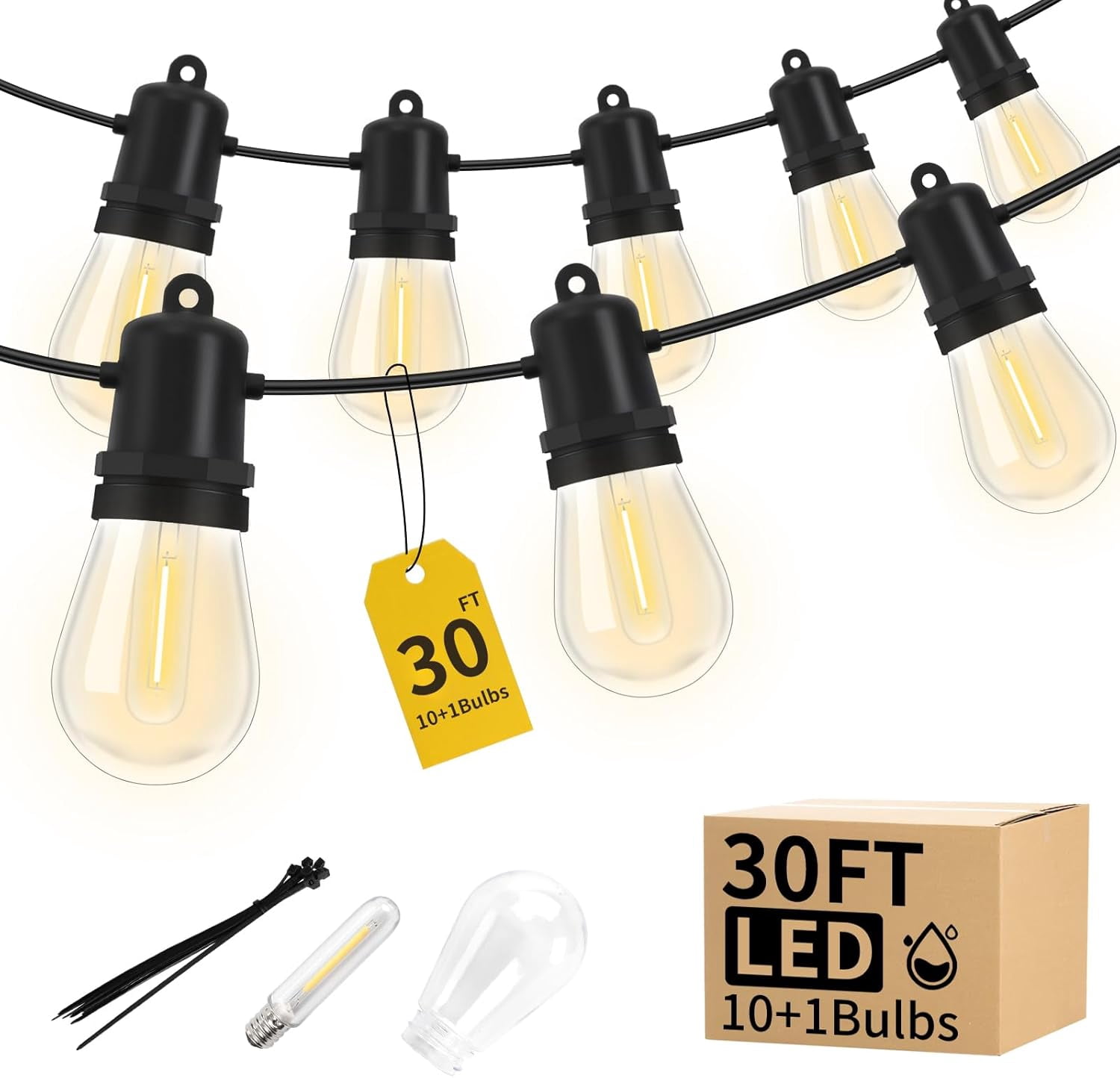 30FT LED Outdoor String Lights Dimmable Shatterproof S14 Bulbs IP44 ...