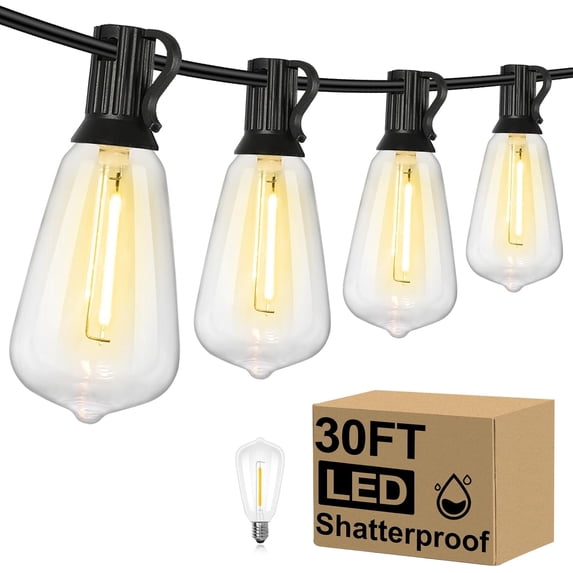 30FT Outdoor String Light with 16 ST38 Edison Shatterproof Bulbs ...