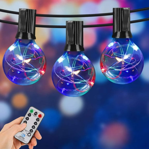 30FT Outdoor String Light with 30 Sockets RGB Color Changing Globe LED Bulbs Shatterproof for Patio Garden Yard