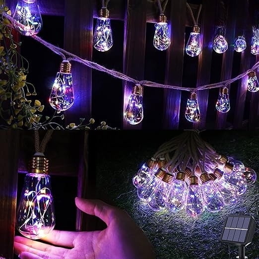 30FT Solar String Lights Outdoor with 16 Shatterproof Bulbs, 8 Light Modes Vintage Hemp Rope LED Patio Lights, Waterproof Hanging Lights for Porch Garden Café Bistro Decor(Colorful)