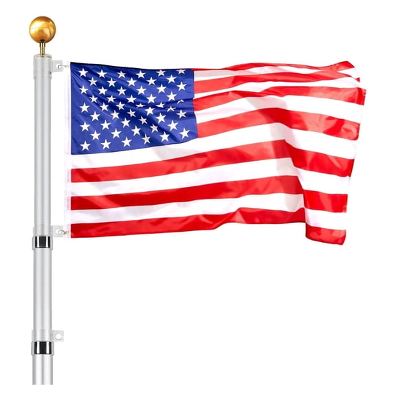 30FT Telescoping Flag Pole Kit, Heavy Duty Aluminum Alloy Flagpoles for Outside, 3 Modes, with 3x5 American Flag & Accessories - Silver