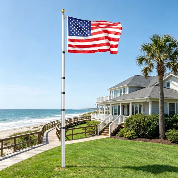 30FT Telescoping Flagpole Kit, Heavy Duty Aluminum In-Ground Flag Pole ...