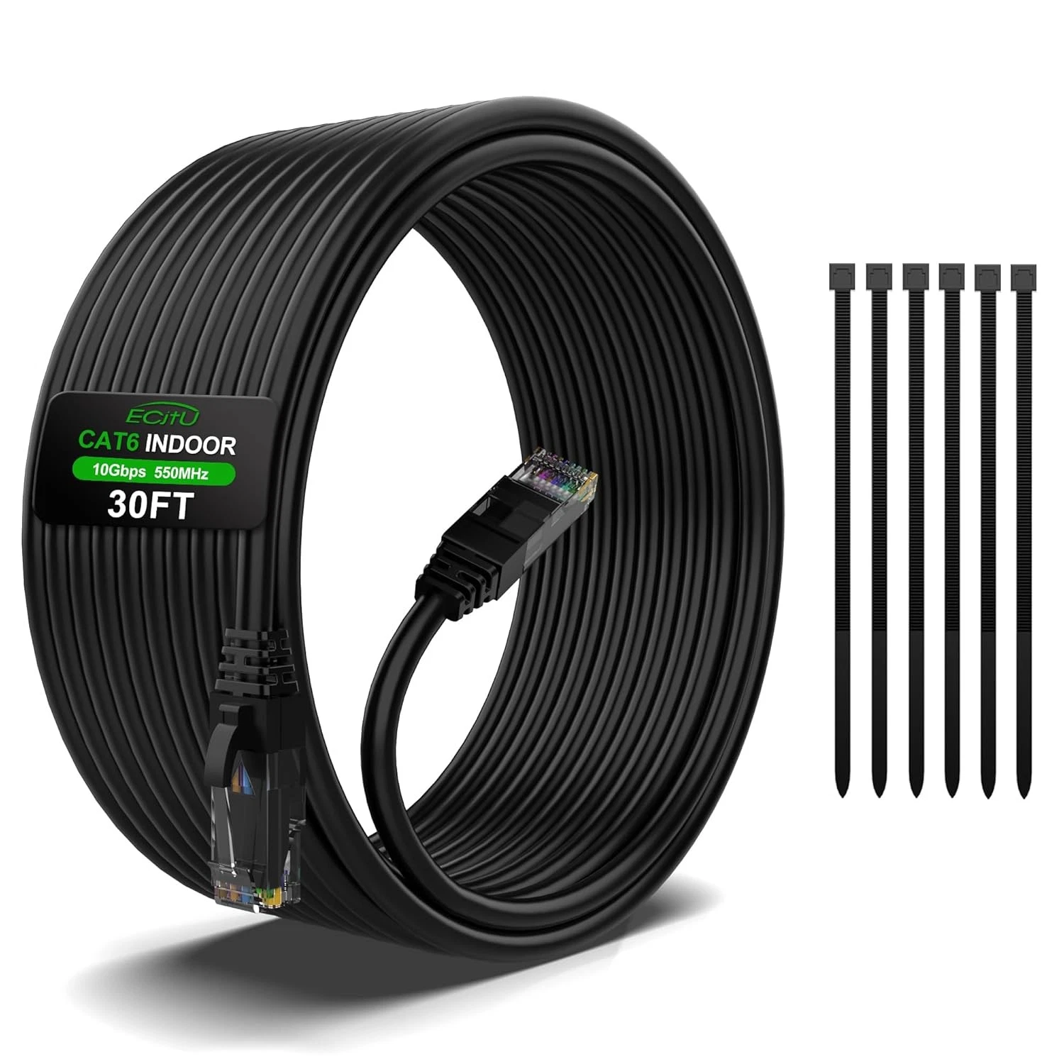 BUTTERFLY- 30Ft Cat6 Ethernet Cable, Cat 6 Patch Internet 30Ft, Black
