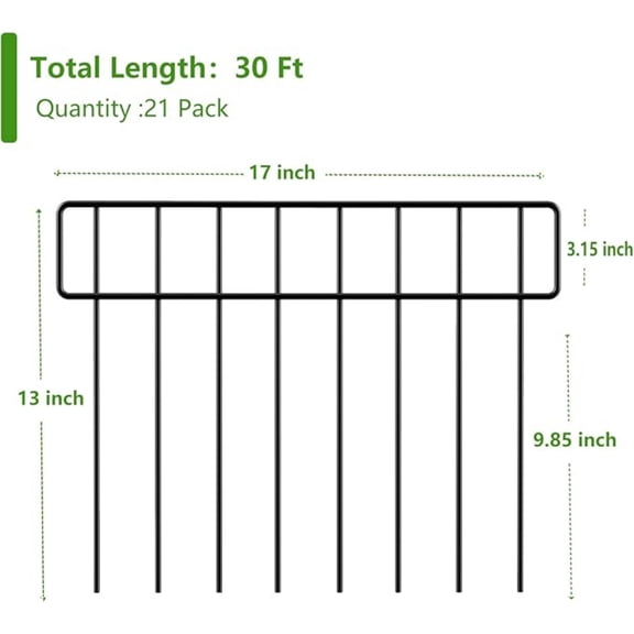30Ft(L) X 13Inch(H) Animal Barrier, 21 Pack Decorative Garden Border, Rustproof Metal Fence Panels, No Dig Defense for Dogs, Rabbits, Outdoor Patio