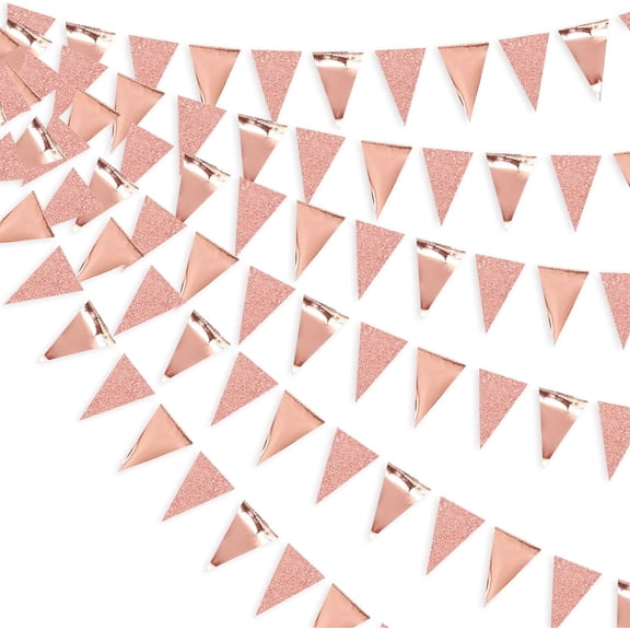 30Ft Rose Gold Blush Pink Triangle Pennant Banner, Decor for Wedding, Bridal Shower, Birthday and Bachelorette Party