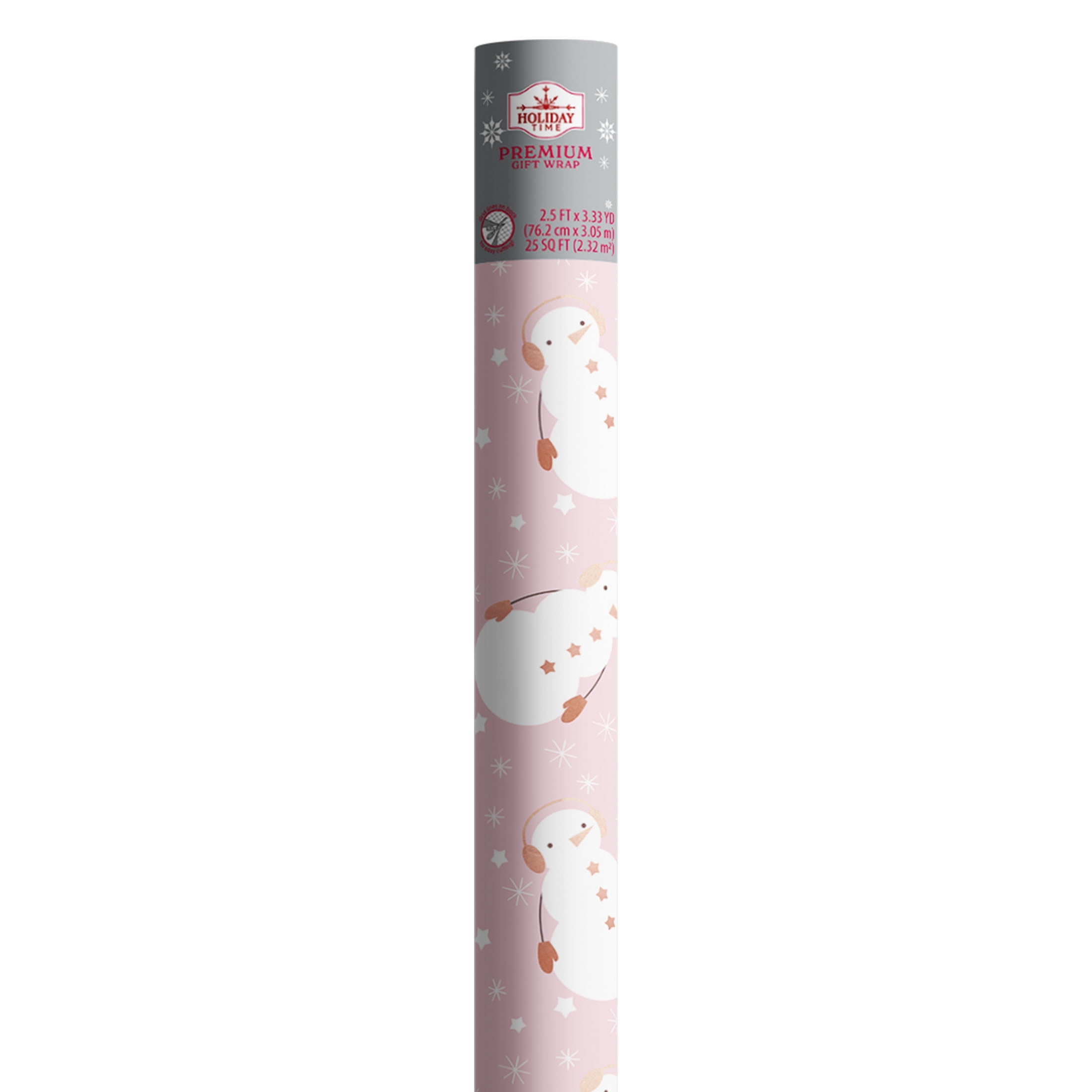 Pink and Rose Gold Premium Foil Snowman Christmas Wrapping Paper, 25 sq ft, by Holiday Time