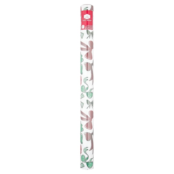 Red/White/Green Bows Christmas Wrapping Paper, 160 sq ft, by Holiday Time