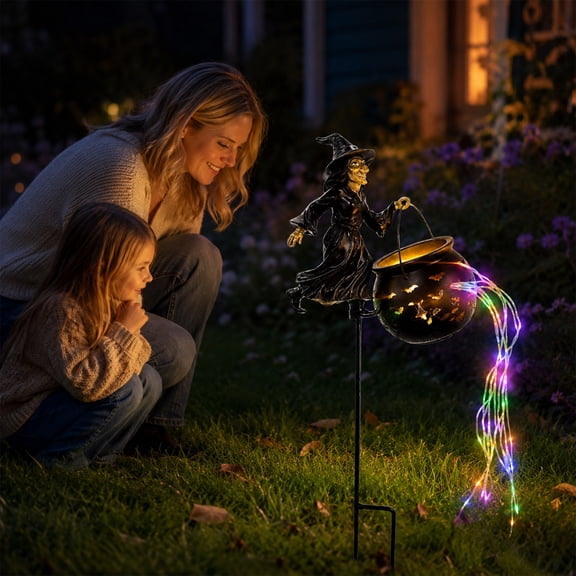 30IN Halloween Witch Cauldron Garden Light, Rainbow Line | Waterproof and Drop-Proof, Multicolor LED ,for Yard, Patio, Indoor Outdoor Holiday Decoration