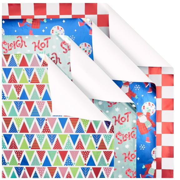 Multicolor Assorted Foil Christmas Wrapping Paper, 60 sq ft, 4 Rolls, by Holiday Time
