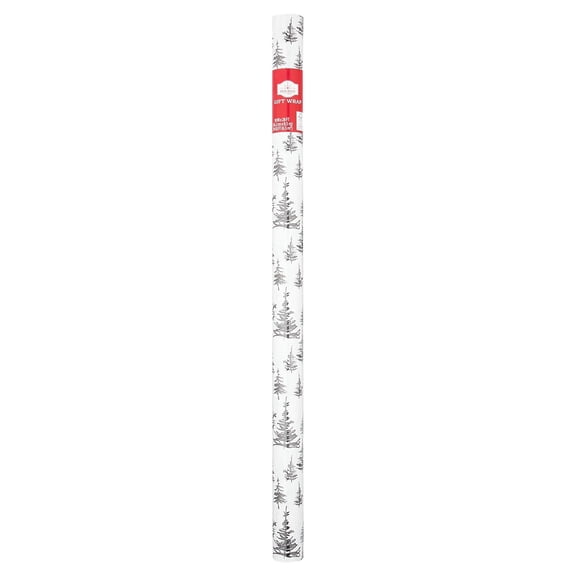 Black and White Trees Christmas Wrapping Paper, 70 sq ft, by Holiday Time