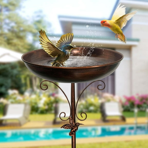 30In Metal Bird Bath for Outside-5 Pronged Base and Detachable Metal Stake, Sturdy Garden Birdbath, Vintage Freestanding Bird Bath for Patio Yard Lawn Decor, Durable Bird Feeder