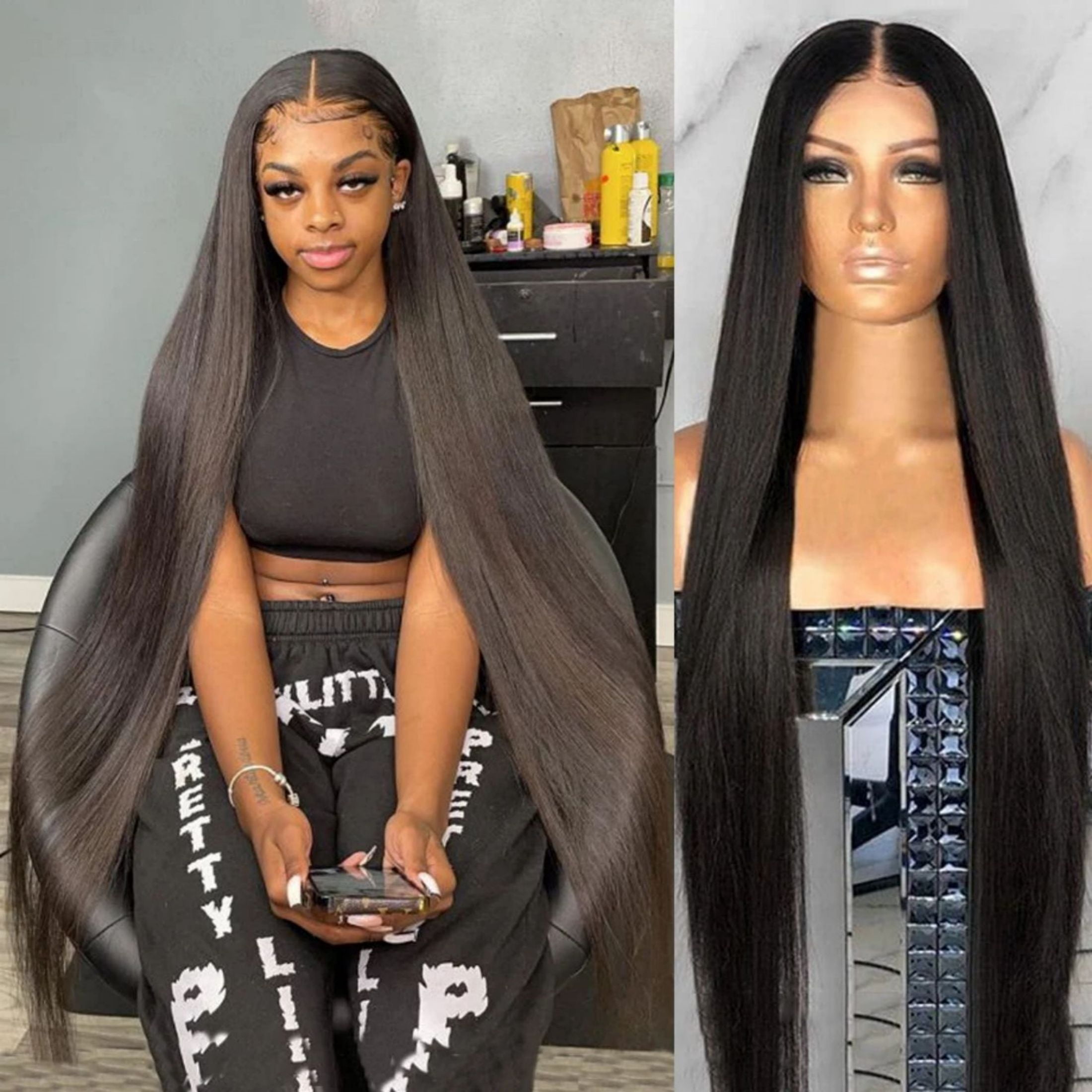 30Inch 13x6 HD Transparent Lace Front Wigs Human Hair Pre Plucked 200 Density Straight Lace Frontal Wigs for Women Natural Black with Baby Hair Glueless Wigs