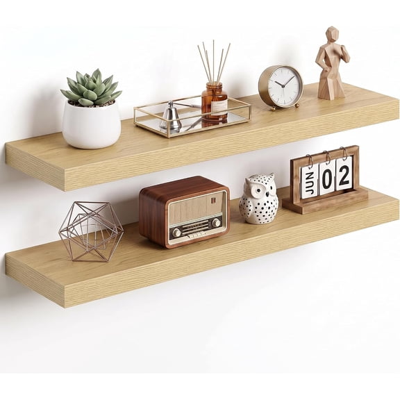 30Inch Floating Shelves 8" Deep Wall Mounted Set of 2 Oak