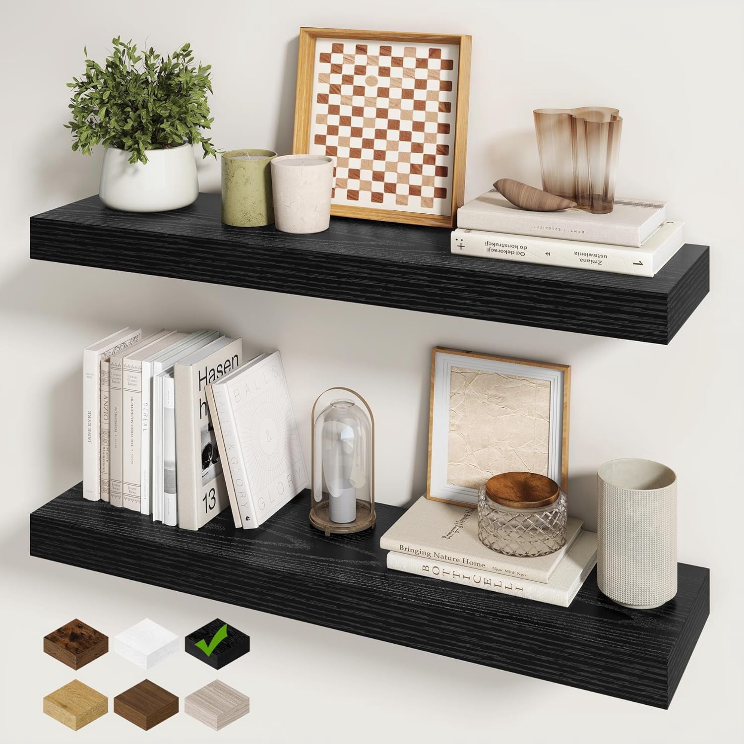 30Inch Floating Shelves for Wall, 2 Pack Rustic Wood Shelves for Bathroom|Kitchen Wall Mounted Floating Shelf with Invisible Brackets for Books|Storage|Decor,Black