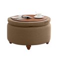 thumbnail image 1 of 30Inch Round Storage Ottoman with Tray, Modern Tufted Fabric Circle Coffee Table with Storage, Upholstered Ottoman with Removable Top for Living Room, Bedroom, Brown, 1 of 13