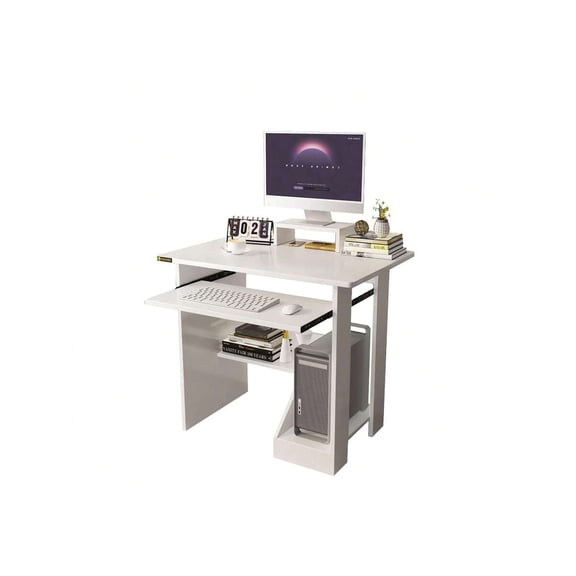 30Inch Small Computer Desk For Small Spaces,Computer Desk With Shelves And Keyboard Tray, Standing Compact Desk With Storage, Home Office Study Computer Desk With Monitor Stand, White
