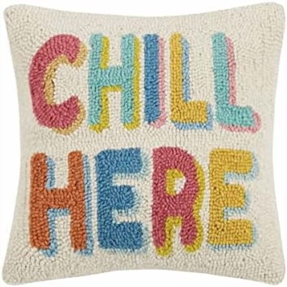30JES1742C14SQ Chill Here Hook Pillow, 14-inch Square, Wool and Cotton
