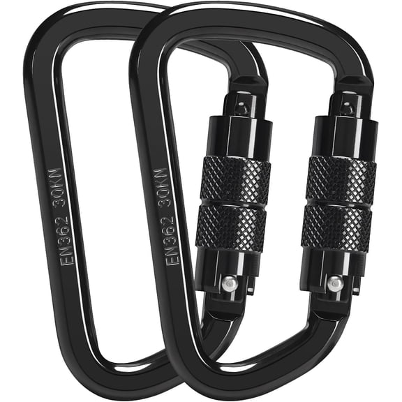 30KN Auto Locking Carabiner Clip Twist Lock Heavy Duty Carabiner for Climbing Rock Tree Rappelling Mountaineering Rescue Arborist Aerial Large Carabiners,D-Shaped,2PACK