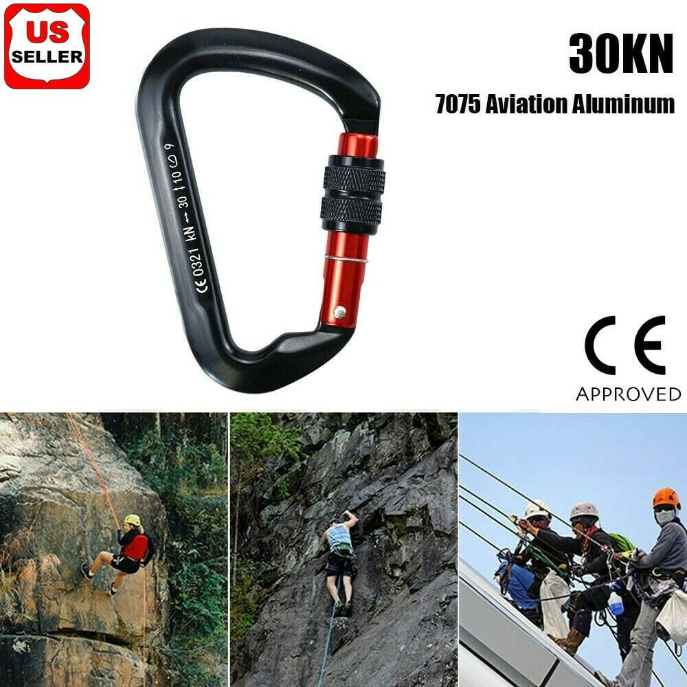 30KN DShaped Carabiner Lock Heavy Duty Aluminum Alloy Carabiner Clips