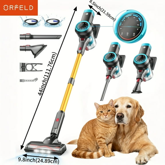 30Kpa Cordless Stick Vacuum Cleaner - 45min Runtime, 50.72oz Dust Cup, Anti-Tangle Design - Rechargeable Wireless Vacuum for Hardwood Floor, Carpet & Pet Hair