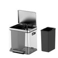 thumbnail image 1 of 30L/8 Gallon Dual Trash Can, Rectangular Waste Basket with Metal Lid & Step Foot Pedal, Double Compartment Classified Garbage Can, Stainless Steel Trash Can with Removable Inner Bucket, 1 of 10