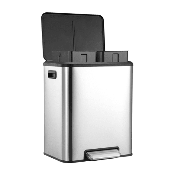 30L/8 Gallon Dual Trash Can, with Silent-Close Lid – Stainless Steel Recycling Bin, Pedal Recycle Bin with Inner Buckets, Odor Control & Pet-Proof Design