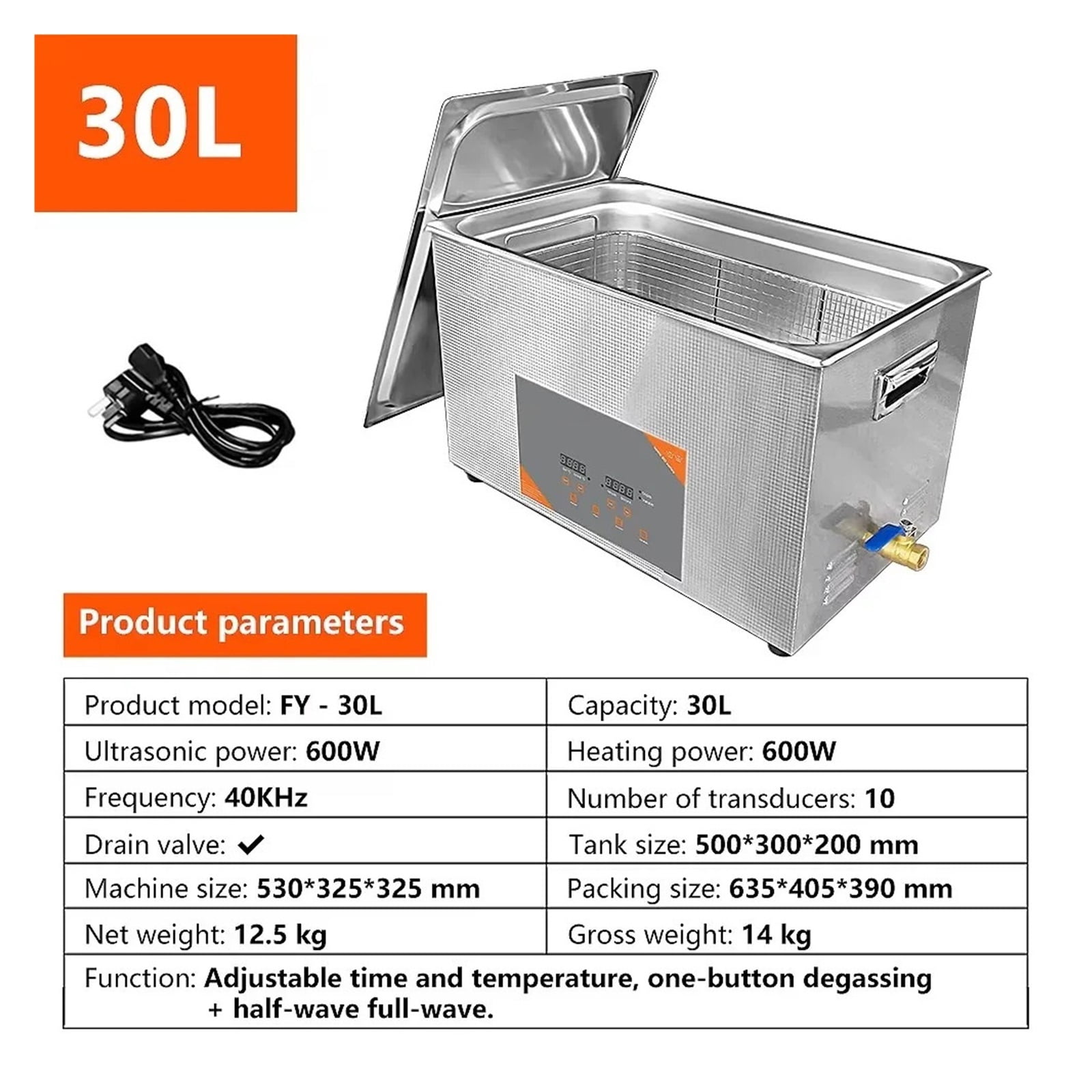 30L 900W 600W Digital Ultrasonic Cleaner Heating Timer Ultrasonic Bath Laboratory Automotive Engine Large-Scale Cleaning