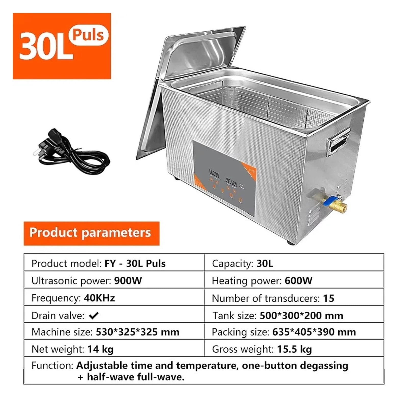 30L 900W 600W Digital Ultrasonic Cleaner Heating Timer Ultrasonic Bath Laboratory Automotive Engine Large-Scale Cleaning